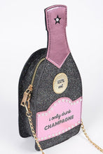 Load image into Gallery viewer, Fancy purse - Champagne Bottle Shaped Sequin Martini clutch bag - Fun Crossbody bag - Women Party Handbag - Elegant Evening Bag.
Black and golden pink
Closure type Zipper
Lining Nylon
About this item
Unique Style: This champagne bottle shaped purse is designed to look exactly like champagne bottle. Novelty accessory 
Occasions: It's the perfect accessory for events such as: Wedding, Party, Birthday, Christmas and casual outings, celebrations, New Year's Eve and Saint Valentine's Day.