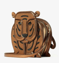 Load image into Gallery viewer, New /unused fashionable New York fashion brand accessory, Animalier style Jungle Animal Tiger shaped stylish bag, 3D Leather Crossbody, Crafted with a metallic finish and intricate details, this bag is as unique as it is beautiful. The cross-body strap offers hands-free style on the go, making this the ultimate statement piece. Designed in celebration of the year of the tiger, Chinese lunar year.