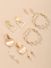 Load image into Gallery viewer, '6 pairs Geometric Decor Earrings' Fashionable, cute, elegant women accessories-earrings for a glam and trendy style. Girls' favourite gift idea!      Origin: London Women Accessories Shop     Condition: new     Details: Geometric     Metal Color: Gold     Material: Alloy     Color: Gold     Type: Dangle, Hoop, Stud, Sets     Style: Casual, glamorous