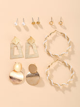 Load image into Gallery viewer, '6 pairs Geometric Decor Earrings' Fashionable, cute, elegant women accessories-earrings for a glam and trendy style. Girls' favourite gift idea!      Origin: London Women Accessories Shop     Condition: new     Details: Geometric     Metal Color: Gold     Material: Alloy     Color: Gold     Type: Dangle, Hoop, Stud, Sets     Style: Casual, glamorous