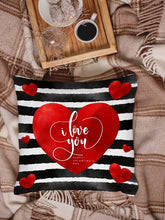 Load image into Gallery viewer, 'Romantic Red Heart Print Striped Cushion Cover with Black and White Strips'  Home decor item a and lovely Saint Valentine's Day gift idea! Material: Polyester Composition: 100% Polyester Color: Multicolour (black, red, white) Filler not included Pattern Type: Heart Type: Pillowcase Size: 45x45 Length (45cm/17.7inch) Width (45cm/17.7cm)