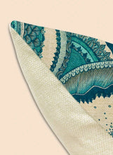 Load image into Gallery viewer,  'Sea Wave Printed Cushion' Fancy summer and comfort? Choose this beautiful boho style cushion with summer designs that recall the colours of the sea! In shades of blue, fashionable and relaxing pillow! Perfect for sofa, beds and armchairs. Gift idea for home décor lovers.      Material: 100% Polyester     Size: Length 45cm/17.7inch Width 45cm/17.7inch     Color: Multicolour (Blue tones)     Pattern Type: Graphic     Type: Pillowcase     No filler included