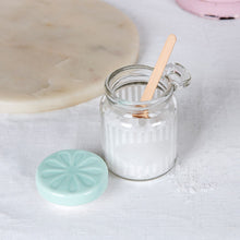Load image into Gallery viewer, '2 Condiment Jar With Spoon Rustic-Shabby Chic style' Perfect for spice mixes, salt and pepper, this little jar and matching wooden serving spoon is super handy for the kitchen. Hand wash only. Lovely home decor item and kitchenware gift idea!