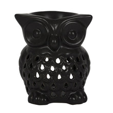 Load image into Gallery viewer, 'Black Owl Oil Burner Charming black owl oil burner which looks beautiful when a lit tealight is placed inside. This burner has a deep bowl making it perfect for using with oils to fragrance the home. This item can also be used as a wax melt burner however it is advisable to consider the size and depth of the bowl when adding wax to ensure it will not overrun the edges when melted. Halloween Home decor and Noir style gift idea.  Material: Ceramic