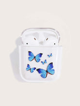 Load image into Gallery viewer, '1 Butterfly Pattern Clear Air Pods Case - Keep safe from damage and risk losing your portable headphones by putting them in this adorable butterfly design clear container. Do not give up on fashion tech accessories!'      Case Type: Hard Case     Colour: Clear and Blue     Brand: iPhone     Size: (Air Pods 1/2)  Length (5.5cm/2.2 inch) Width (4.5cm/1.8 inch) Height (2.4cm/0.9 inch)