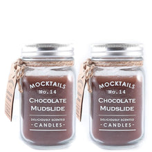 Load image into Gallery viewer, 'This set of 2 chocolate mudslide scented candles arrive in lovely glass jars with screw-top metal lids, with brown parcel gift tags and string. They have a smooth, sweet scent that will remind you of the real chocolate (the product is not edible). When the candle burned , enjoy the items as a glass! If you like, this set of 2 means you can give one as a gift and treat yourself to one too!'