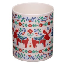 Load image into Gallery viewer, Gorgeous porcelain Scandinavian style Christmas Winter mug cosy cup  with flowers and colorful reindeer. Home decoration item, elegant gift idea.      Material: Porcelain     Food Safe: Yes     Microwave Safe: Yes     Dishwasher Safe: Yes     Volume: 300ml     Dimensions: Height 9cm Width 11.5cm Depth 8cm
