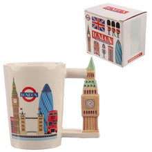 Load image into Gallery viewer, Big Ben London Icons Ceramic Shaped Handle Funny Mug - British style London England Souvenir      Material: Ceramic     Food Safe: Yes     Microwave Safe: No     Dishwasher Safe: No     Decorative Use Only: Yes     Dimensions: Height 11.5cm Width 13cm Depth 8cm Weight 0.284 Kg     Gift box included