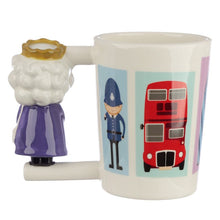 Load image into Gallery viewer, 'Ceramic Elizabeth II Queen Shaped Handle Mug' In honour of the Queen's 95th birthday, Rovistella has this beautiful Londoner cup in the bazaar: on the handle there is, beautifully designed, her Majesty Elizabeth II Queen of England, a true icon of elegance! The Queen loves tea time. Drinking your favourite hot drinks from this mug will be a bit like staying in a tea room with the Royals! Lovely gift and perfect English souvenir.