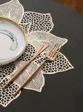Load image into Gallery viewer, '2 pieces - Stylish Leaf and Lotus Shaped Hollow Placemats' a table accessory to decorate the tables of beautiful and charming houses!      Colour: Gold & Champagne     Pattern Type: Floral     Type: Placemat     Material: PVC/ Plastic