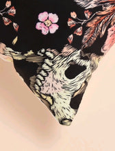 Load image into Gallery viewer, Glamorous Fashion Trendy Skull & Flowers Print Cushion Cover - gothic Romantic Noir home decor item and gift idea for Halloween and the day of the dead night. The item comes in a gift bag. Material: Polyester Composition: 100% Polyester Colour: Multicolour Pattern Type: Floral Type: Pillowcase Size: Length 45cm/17.7 inch X Width 45cm/17.7 inch