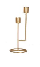 Load image into Gallery viewer, 'Double-mouthed gold candlestick' This elegant candle holder is perfect for embellishing saloons, kitchen table and desks daily or in special celebrations. Largely used to make the atmosphere refined and romantic. Article in high demand and well publicized on the current magazines of home décor!'      Colour: Gold     Size: Height 24cm Width 10cm     Material: Metallic     Candles included