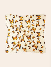 Load image into Gallery viewer, Orange Butterfly Pattern Foulard / Bandana / Headpiece and mini scarf accessory. Give a touch of elegance dolce vita style to you outfit! Lovely gift idea for butterfly lovers. Color: Multicolor Pattern Type: Animal Style: Casual Type: Bandana Material: Polyester Composition: 100% Polyester Size: Length 55 cm /21.7 inch X Width 55cm /21.7 inch