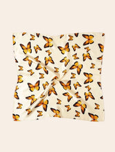 Load image into Gallery viewer, Orange Butterfly Pattern Foulard / Bandana / Headpiece and mini scarf accessory. Give a touch of elegance dolce vita style to you outfit! Lovely gift idea for butterfly lovers. Color: Multicolor Pattern Type: Animal Style: Casual Type: Bandana Material: Polyester Composition: 100% Polyester Size: Length 55 cm /21.7 inch X Width 55cm /21.7 inch