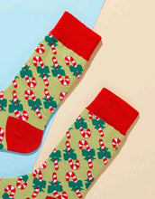 Load image into Gallery viewer,  One-size boys and girls Xmas socks - Lovely comfy gift idea - wear this cute pair of socks (with candy sweets design) during the holiday season, your family and friends will love it. Unisex accessory shipped in a gift bag. Color: Multicolour Pattern Type: Christmas
