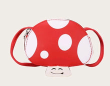 Load image into Gallery viewer, This adorable Mushroom Design Cross-body Bag, red in white spots, is a lovely accessory to use when you go out with friends! Easy to carry, fashionable, easy to wash by hand. How pretty she is!      Pattern Type: Cartoon, Polka Dot     Magnetic: No     Bag Size: Mini     Composition: 100% PU Leather     Material: PU Leather     Size: Length 13cm X Width 4cm X Height 9cm X Strap Length 80cm