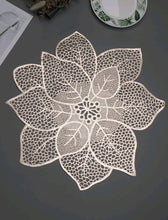 Load image into Gallery viewer, '2 pieces - Stylish Leaf and Lotus Shaped Hollow Placemats' a table accessory to decorate the tables of beautiful and charming houses!      Colour: Gold & Champagne     Pattern Type: Floral     Type: Placemat     Material: PVC/ Plastic