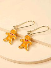 Load image into Gallery viewer,  Funny couple of Christmas Gingerbread Man Drop earrings. Unisex accessory. Lovely gift idea. Festive outfit!      Metal Color: Gold     Material: Alloy     Color: Orange     Type: Dangle     Style: Glamorous Casual     Size: Eardrop Height 3.5 cm (1.4 inch ) X Eardrop Width 1.5 cm (0.6 inch)
