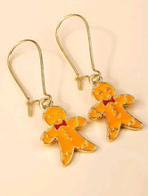Load image into Gallery viewer,  Funny couple of Christmas Gingerbread Man Drop earrings. Unisex accessory. Lovely gift idea. Festive outfit!      Metal Color: Gold     Material: Alloy     Color: Orange     Type: Dangle     Style: Glamorous Casual     Size: Eardrop Height 3.5 cm (1.4 inch ) X Eardrop Width 1.5 cm (0.6 inch)