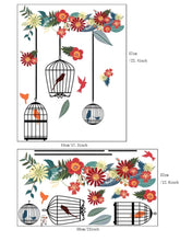 Load image into Gallery viewer,  'Beautify any wall with these beautiful floral stickers in spring theme. With a colourful bird cages design, these stickers will make any environment more very trendy and joyful'.      Type: Wall Stickers     Room: Living Room, Bedroom     Colour: Multicolour     Pattern Type: Floral     Composition: 100% PVC     Material: PVC     Size: Length 58 cm (22.8 inch) X Width 32 cm (12.6 inch)