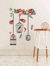Load image into Gallery viewer,  'Beautify any wall with these beautiful floral stickers in spring theme. With a colourful bird cages design, these stickers will make any environment more very trendy and joyful'.      Type: Wall Stickers     Room: Living Room, Bedroom     Colour: Multicolour     Pattern Type: Floral     Composition: 100% PVC     Material: PVC     Size: Length 58 cm (22.8 inch) X Width 32 cm (12.6 inch)