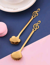 Load image into Gallery viewer,  '4 pcs of this adorable music spoon set with floral design! Match it with other Rovistella's item such as the espresso cups and make your guests surprised by the beauty of this set!'      Colour: Gold     Pattern Type: Floral/Music     Type: Spoon     Material: Stainless Steel (dry it well after washing by hand)     Size: Length 13.5 cm (5.3 inch) X Width 2.8cm (1.1inch)