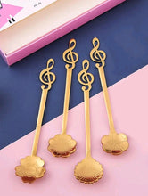 Load image into Gallery viewer,  '4 pcs of this adorable music spoon set with floral design! Match it with other Rovistella's item such as the espresso cups and make your guests surprised by the beauty of this set!'      Colour: Gold     Pattern Type: Floral/Music     Type: Spoon     Material: Stainless Steel (dry it well after washing by hand)     Size: Length 13.5 cm (5.3 inch) X Width 2.8cm (1.1inch)