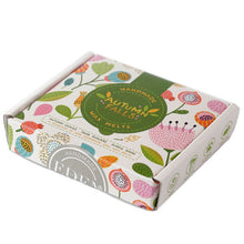 Load image into Gallery viewer, 'Gift-set of 9 Handmade Soya Wax Melts - Botanical style' Adorable waxed flowers to melt on wax burner. Please reseal the bag where the soy wax melts are kept to retain the fragrance of the remaining melts. Light a tea light candle in the base of the oil burner and allow the wax to melt - when melted a delightful aroma will be released into the room - not edible product. Collection Autumn/Fall. Warm colours. Scented Self care item and gift idea.
