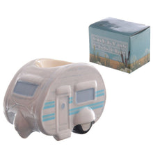Load image into Gallery viewer, Beautifully designed ceramic egg cup part of the tableware summer collection, Caravan and camping theme. Cute table decor item and gift idea!      Material: Ceramic, High gloss finish     Dimensions: Height 6.5cm Length 9cm Depth 6.5cm Weight 0.186     Food Safe: Yes     Microwave Safe: No     Dishwasher Safe: No     Designer: Ted Smith     Gift box included