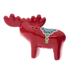 Load image into Gallery viewer, 2 pieces Scandinavian style Moose Ceramic Salt and Pepper Set Christmas Table decor Setting - Red reindeers table ornaments. Lovely home decor item and gift idea. Homeware collection Material: Ceramic Food Safe: Yes Microwave Safe: No Dishwasher Safe: No Dimensions: Height 8cm Width 12cm Depth 3.5cm Weight 0.300 Kg