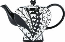 Load image into Gallery viewer, What a beautiful Heart Shape Teapot! When you want to enjoy a Coffee with your friends, show this stylish Black and White teapot. Perfect for a Tea party. Some lovers use it as a Saint Valentine's present! Unique gift for tea lovers and Alice in Wonderland's Queen of Hearts fans. For wedding favours, write to info@rovistella.com      Material: ceramic     Features: Dishwasher Safe     Condition: new, antique style