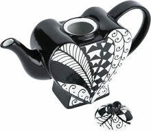 Load image into Gallery viewer, What a beautiful Heart Shape Teapot! When you want to enjoy a Coffee with your friends, show this stylish Black and White teapot. Perfect for a Tea party. Some lovers use it as a Saint Valentine's present! Unique gift for tea lovers and Alice in Wonderland's Queen of Hearts fans. For wedding favours, write to info@rovistella.com      Material: ceramic     Features: Dishwasher Safe     Condition: new, antique style