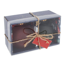 Load image into Gallery viewer, 'Set of 2 Bauble Glasses' - This set of festive glass like bubbles is sure to make Christmas even more merry! The set contains one red and one green frosted glass baubles with a reusable gold coloured plastic straw. The baubles come packaged in a gift box tied with twine. Drinkware Christmas balls, home decor, gift idea Gift Box Dimensions: H:9cm W:18cm D:11cm