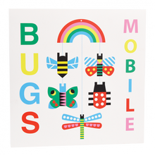 Load image into Gallery viewer, 'If you are looking for a colourful way to decorate the children's cots, this cardboard 'bugs' baby mobile with high contrast colours, exclusive design (with butterflies, bees and lady birds), will add a lovely touch of sweetness to your kid's room!'      Includes hanging ribbon     Length (inc. ribbon): 48cm     Width (widest point): 15cm     Caution: Choking hazard. Hang this mobile out of the reach of children. This item is a decoration, not a toy.