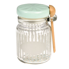 Load image into Gallery viewer, '2 Condiment Jar With Spoon Rustic-Shabby Chic style' Perfect for spice mixes, salt and pepper, this little jar and matching wooden serving spoon is super handy for the kitchen. Hand wash only. Lovely home decor item and kitchenware gift idea!