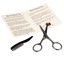 Load image into Gallery viewer, A fun novelty gift for any bearded gent: a product that cannot be missing in the bag of a traveller who loves self-care. A gift loved by the Hipsters! This elegant old fashioned Departure Lounge design grooming kit contains:  1 x scissors, 1 x plastic comb, 1 x instructions leaflet. Dimensions: Length 11 cm Width 8 cm Material: Metal, Card, Plastic.  Travel kit / Man accessories / hairstyle and beard beauty selfcare