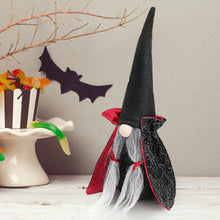 Load image into Gallery viewer, '2 Halloween Handmade Gnomes Gonks' Vampire Design Ornaments with Witch Cloak and Hat. Perfect as a Holiday present. Unique gift for Vampires lovers and Gnomes collectors. Funny spooky home decor items collection. Bring and increase Halloween atmosphere with these Dracula Gnomes at home! Material: Non-woven Size: approx. 20 cm X 6 cm approx. Gift box included