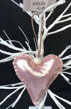 Load image into Gallery viewer, 2 Beautiful Pinky Satin Shabby Chic Style Satin Fabric Heart Hanger in champagne gold with a gold shimmer finish lovely vintage style, with little 'pearl' beads at the top of the hanger. Good size - approx 13 cm Material: Fabric Use on Wishing Trees, for Wedding Favours, Hang around the home for Saint Valentines Day