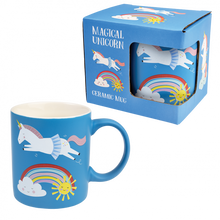 Load image into Gallery viewer, 'Ali Magical Unicorn Mini Mug - This cheerful kid's mug is a bright addition to your kitchen cupboard! With a soft matte finish, this ceramic mug comes in a presentation box. Well made for children, light, colourful and easy to carry.  Widely used at breakfast for hot or cold drinks. Adorable as a gift for unicorns and rainbows' lovers'.      Dishwasher safe     Approx. 350ml volume