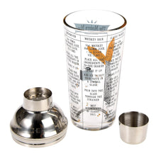 Load image into Gallery viewer, Who needs a bartender when you've got a gorgeous Modern Man design glass cocktail shaker (and a how-to guide!) 450ml volume Screwdriver, Whiskey Sour and Classic Martini recipes printed on the bottle. Material Metal, Cardboard, Glass Dimensions: Length: 8 cm Height: 22 cm Width: 8 cm   Party accessories / items for dining and drinking