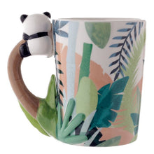 Load image into Gallery viewer, 'Adorable Pandarama Mug with a sleepy Panda on the handle. Use it for breakfast, drink your favourite drinks, insert your pens and pencils in it or use it as an ornamental item. This cute cup of colours that recall also the forests in China, where  sweet pandas play, is a lovely gift for your best friend too!'      Material: Ceramic     Dimensions: Height 11cm Width 12.5cm Depth 8.5cm     Food Safe: Yes     Microwave Safe: No     Dishwasher Safe: No     Volume: 400ml     Washing by hand