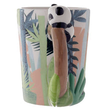 Load image into Gallery viewer, 'Adorable Pandarama Mug with a sleepy Panda on the handle. Use it for breakfast, drink your favourite drinks, insert your pens and pencils in it or use it as an ornamental item. This cute cup of colours that recall also the forests in China, where  sweet pandas play, is a lovely gift for your best friend too!'      Material: Ceramic     Dimensions: Height 11cm Width 12.5cm Depth 8.5cm     Food Safe: Yes     Microwave Safe: No     Dishwasher Safe: No     Volume: 400ml     Washing by hand