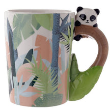Load image into Gallery viewer, 'Adorable Pandarama Mug with a sleepy Panda on the handle. Use it for breakfast, drink your favourite drinks, insert your pens and pencils in it or use it as an ornamental item. This cute cup of colours that recall also the forests in China, where  sweet pandas play, is a lovely gift for your best friend too!'      Material: Ceramic     Dimensions: Height 11cm Width 12.5cm Depth 8.5cm     Food Safe: Yes     Microwave Safe: No     Dishwasher Safe: No     Volume: 400ml     Washing by hand