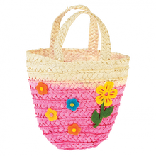 Load image into Gallery viewer, Lovely Mini Woven Flower Basket - This Easter, send the little ones off on their Easter egg hunt with a sweet woven straw basket! Available in two tones (yellow and pink), the bags are stuffed with hay-paper and colourful Easter eggs! Used as a Decorative item too.  Let's the Easter Egg Hunt begin :)      Material:  Felt, Straw     Dimensions: Length 20 cm Width 16 cm