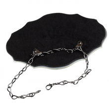 Load image into Gallery viewer, 'Small Chantilly Bevelled Mirror' A quirky hanging lovely mirror perfect for mirror displays - place it in your hallway or bedroom and decorate plain walls. French shabby chic style, cute home decor item and gift ideas.      Width (horizontal): 19 cm     Length (vertical): 12 cm     Full length including chain: 15 cm     Adjustable chain - loop the chain through the d-rings on the reverse and clip together at your desired length.