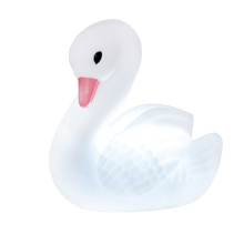 Load image into Gallery viewer, Relax in company of this adorable Little Swan night light, a perfect accessory for peaceful sleep in a sweet dream night. Put it on the bedside table or in a place where you need a soft light. Beloved article both children and adults as this swan has a nice and elegant style at the same time.      Requires 3 x LR44 batteries (included)     WARNING! Choking hazard; not for children under 3 years old     Material: Plastic     Dimensions: Length 11 cm Height 12.5 cm Width 7.5 cm