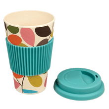 Load image into Gallery viewer, Vintage Style, Autumn leaves/Ivy Travel Mug is made by bamboo, good quality material. A trendy well printed travel mug in a presentation box. This mug comes with a silicone lid and sleeve to keep hot drinks safe on the go! Lovely home decor item and gift idea.  Dishwasher safe (excluding silicone lid and sleeve) Do not put in the microwave Travel, Breakfast, Drinks and Tea time accessory Material: Bamboo fibers, Cardboard, Melamine, Silicone Warm pastel colors: green, pink, light blue, orange