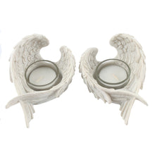 Load image into Gallery viewer, Set of 2 WINGED WHITE CANDLE HOLDER - Lovely cream Single angel wing tealight holder. Would look great on its own or as a pair. A great little addition to your homeware and would also make a great gift. Home decor lovely and spiritual item, scented tealight candles included.