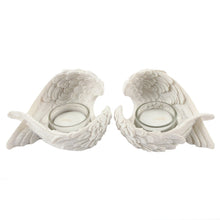 Load image into Gallery viewer, Set of 2 WINGED WHITE CANDLE HOLDER - Lovely cream Single angel wing tealight holder. Would look great on its own or as a pair. A great little addition to your homeware and would also make a great gift. Home decor lovely and spiritual item, scented tealight candles included.