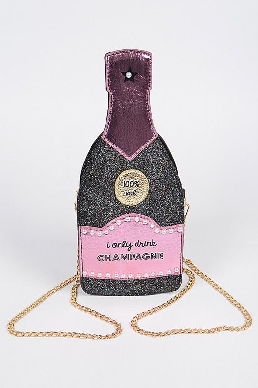 Fancy purse - Champagne Bottle Shaped Sequin Martini clutch bag - Fun Crossbody bag - Women Party Handbag - Elegant Evening Bag.

Black and golden pink
Closure type Zipper
Lining Nylon
About this item
Unique Style: This champagne bottle shaped purse is designed to look exactly like champagne bottle. Novelty accessory 
Occasions: It's the perfect accessory for events such as: Wedding, Party, Birthday, Christmas and casual outings, celebrations, New Year's Eve and Saint Valentine's Day.
